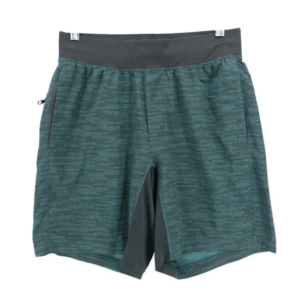 LULULEMON T.H.E. Short Linerless 7" Green Black Geometric Size SMALL - Picture 1 of 6